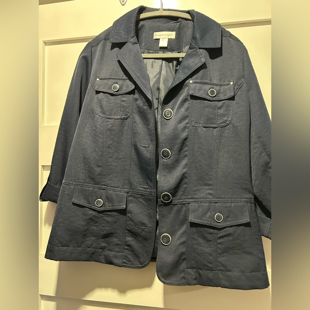 Christopher & Banks Yellow Blazer. Navy Blue. Women’s size L - Picture 7 of 8